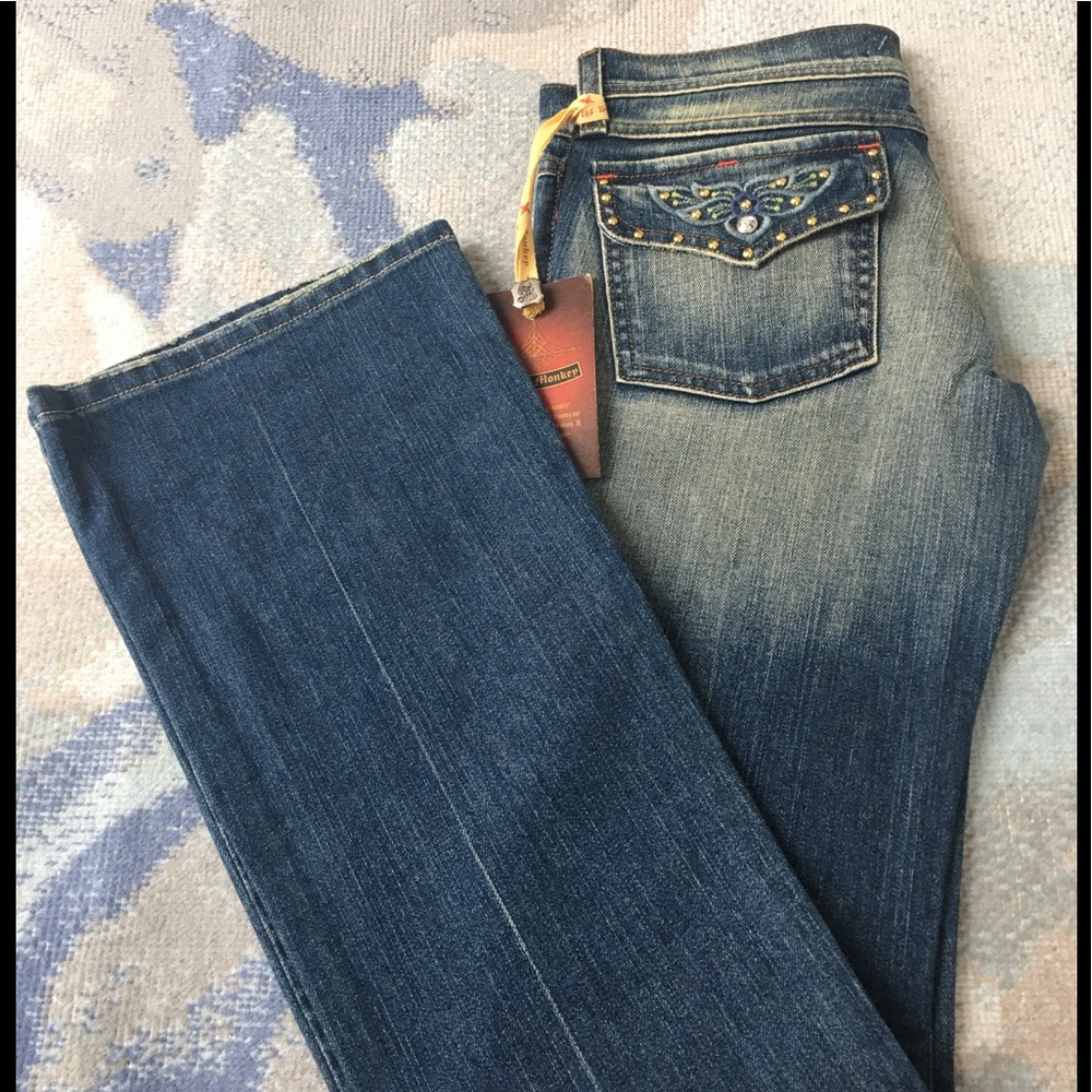 *Flared* NWT Boho Embroidered Studded Back Flap Pocket Jean with Boot Cut Flare